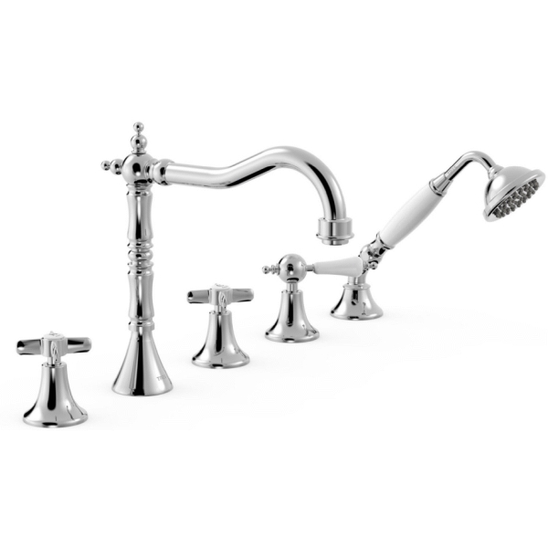 Grupo para borde de baera estilo poca CLASIC bimando cromado con equipo de ducha TRES Ref: 2421460, 
