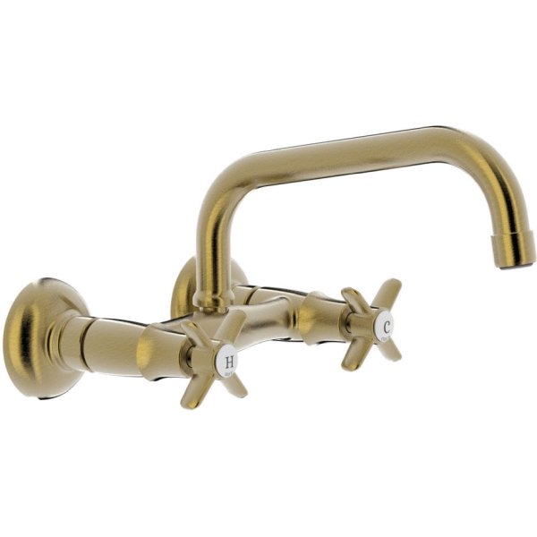 Monobloc bimando de fregadero mural TRES CLASIC latn viejo TRES 24221501LV, 