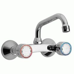 Grifo bimando mural para cocina con cao superior. Distancia a pared: 208 mm., Fregadera Cao Alto Cromado Cromada Tres De Para COCINA 1.23.314 8429546003733