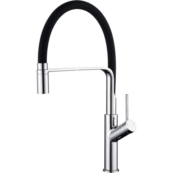 Monomando de fregadero vertical Cromado SENA con cao flexible Negro IMEX GCE022, 