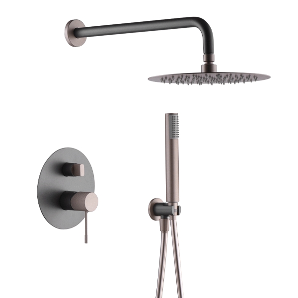 Monomando ducha empotrar LINE de 2 salidas rociador red. 250mm Gris mate Champagne GPD038/GC IMEX, 