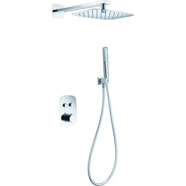 Conjunto de ducha termost�tica empotrar HIDRA 2 v�as con rociador ovalado 20x30cm Cromo IMEX, 
