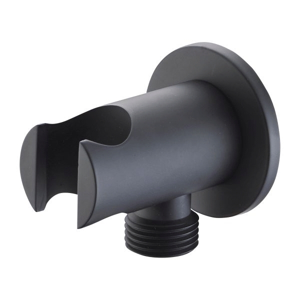 Soporte de ducha con toma de agua 1/2 redondo negro mate IMEX SFD002/NG, 