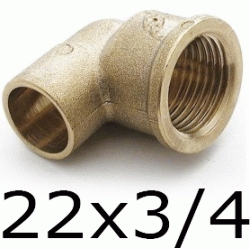 CODO ROSCA HEMBRA FIGURA 90 DE BRONCE DE 22x3/4, Cobre PARA SOLDAR CODOS 22x3/4 Terminales Bu Bcu Metal Laton Accesorios TRH 90 elbows