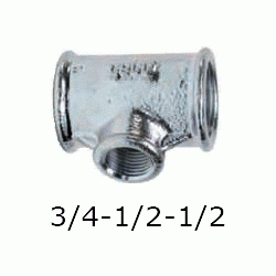 TE REDUCIDA FIGURA 130 DE 3/4" x 1/2" x 1/2" GALVANIZADA, Hierro Galvanizado  3/4-1/2 1/2-3/4 20 25