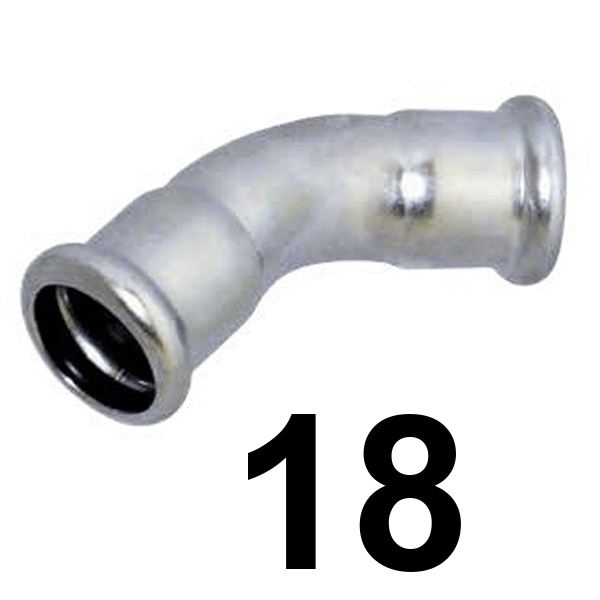 Curva inoxpres 45 HH 18 INOX A316L, 
