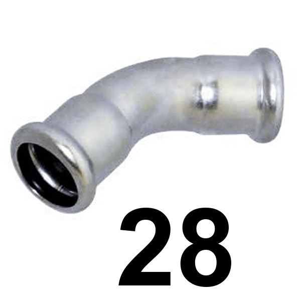 Curva inoxpres 45 HH 28 INOX A316L, 
