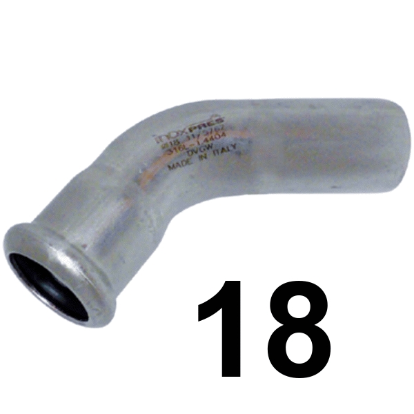 Curva inoxpres 45 HM 18 INOX A316L, 