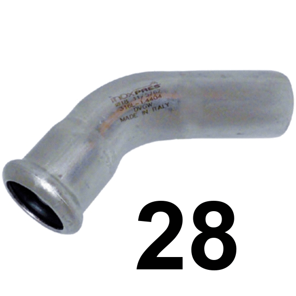 Curva inoxpres 45 HM 28 INOX A316L, 