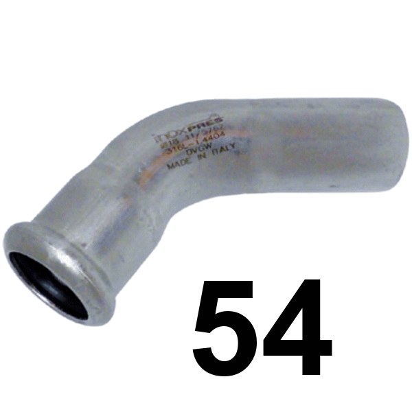 Curva inoxpres 45 HM 54 INOX A316L, 