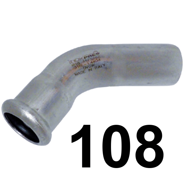 Curva inoxpres 45 HM 108 INOX A316L, 