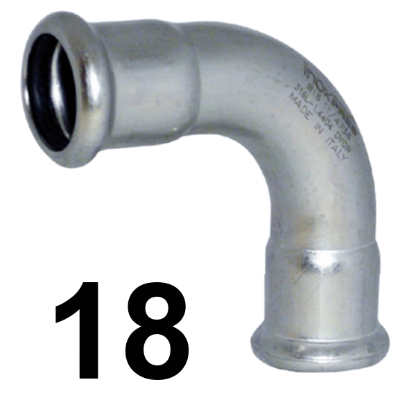 Curva inoxpres 90 HH 18 INOX A316L, 