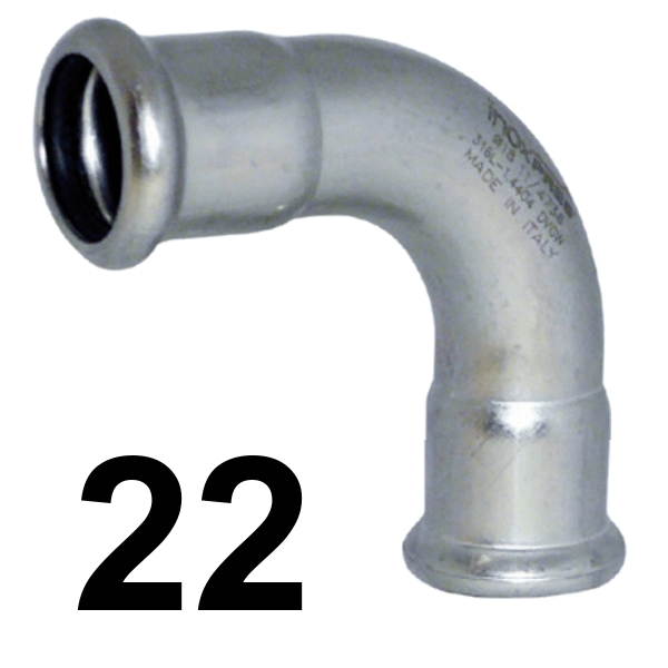 Curva inoxpres 90 HH 22 INOX A316L, 