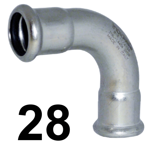 Curva inoxpres 90 HH 28 INOX A316L, 