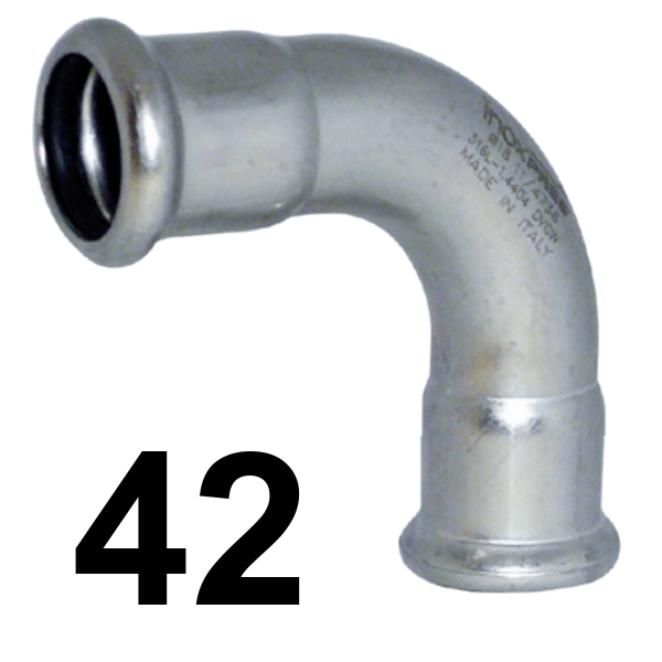 Curva inoxpres 90 HH 42 INOX A316L, 