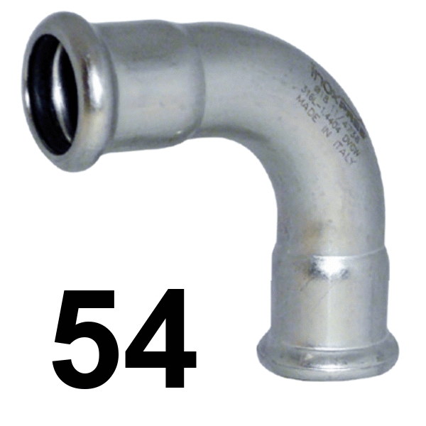 Curva inoxpres 90 HH 54 INOX A316L, 