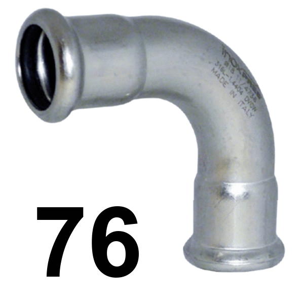 Curva inoxpres 90 HH 76 INOX A316L, 