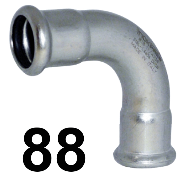 Curva inoxpres 90 HH 88 INOX A316L, 