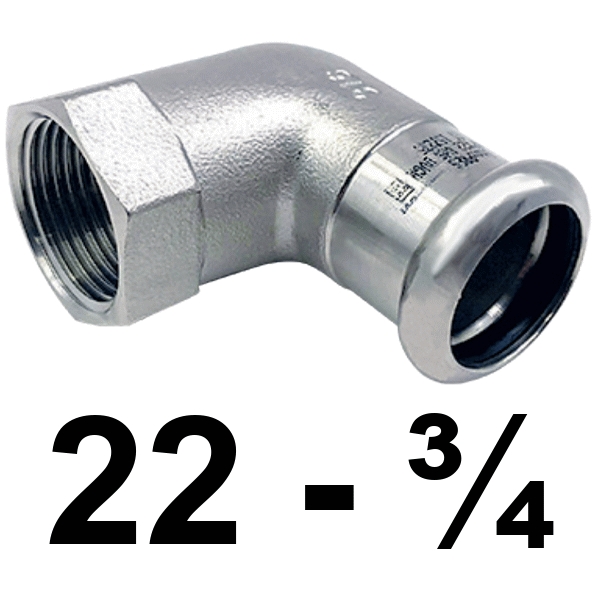 Codo hembra inoxpres 22 - 3/4"  INOX A316L, 
