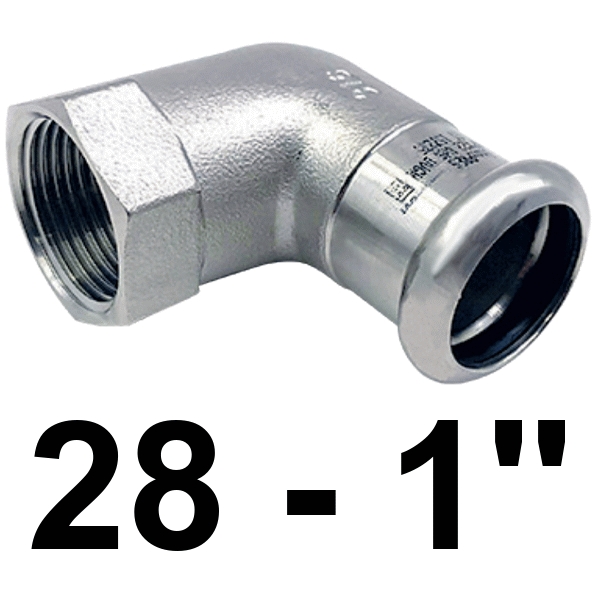Codo hembra inoxpres 28 - 1"  INOX A316L, 