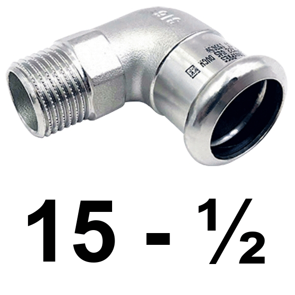 Codo macho inoxpres 15 - 1/2"  INOX A316L, 