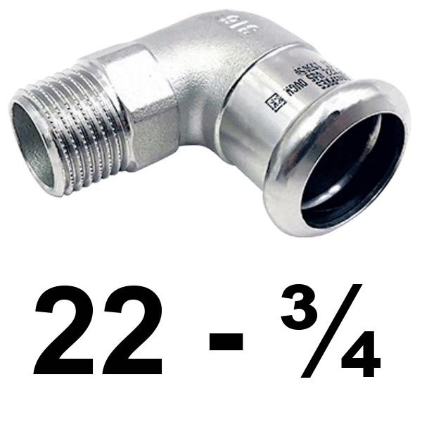 Codo macho inoxpres 22 - 3/4"  INOX A316L, 