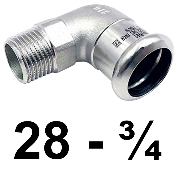 Codo macho inoxpres 28 - 3/4"  INOX A316L, 