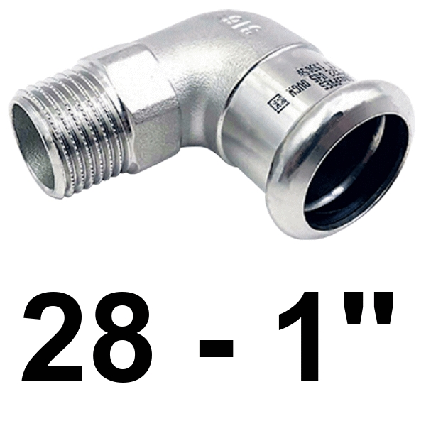 Codo macho inoxpres 28 - 1"  INOX A316L, 
