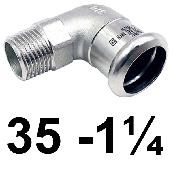 Codo macho inoxpres 35 - 1 1/4"  INOX A316L, 