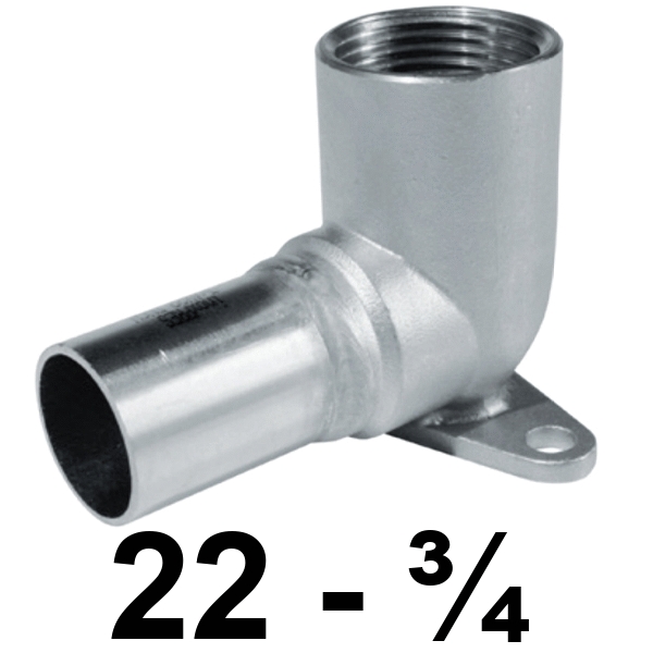 Codo 90 placa MH  Inoxpres 22 x 3/4  INOX A316L, 