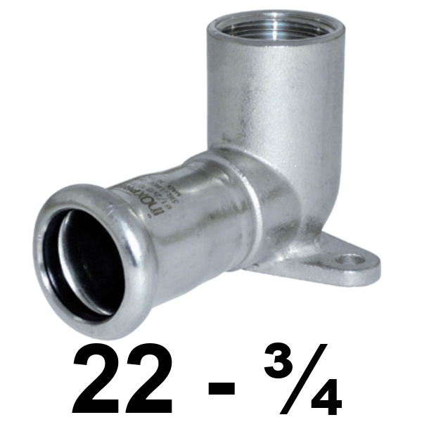 Codo placa inoxpres 22 - 3/4"  INOX A316L, 