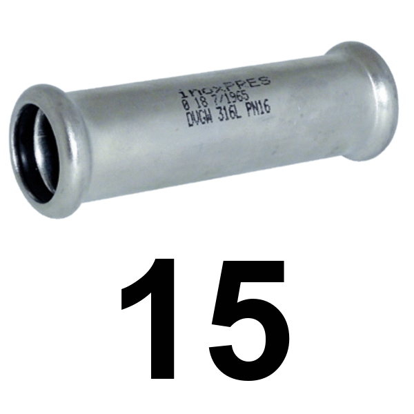 Manguito sin tope inoxpres 15  INOX A316L, 