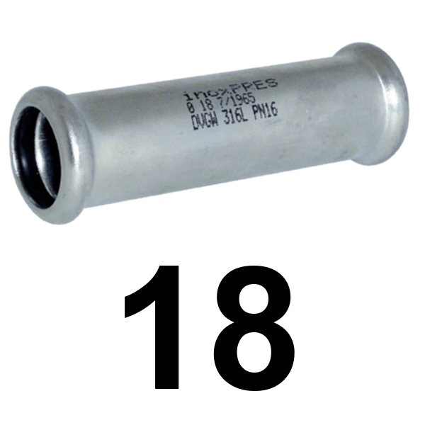 Manguito sin tope inoxpres 18  INOX A316L, 