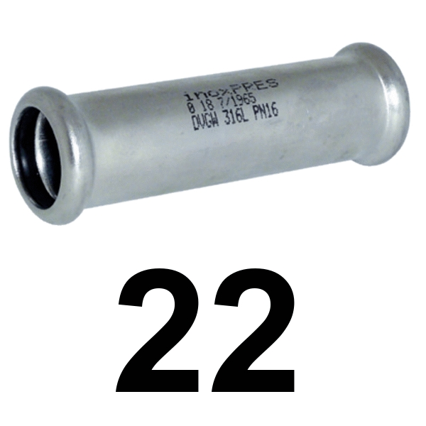 Manguito sin tope inoxpres 22  INOX A316L, 