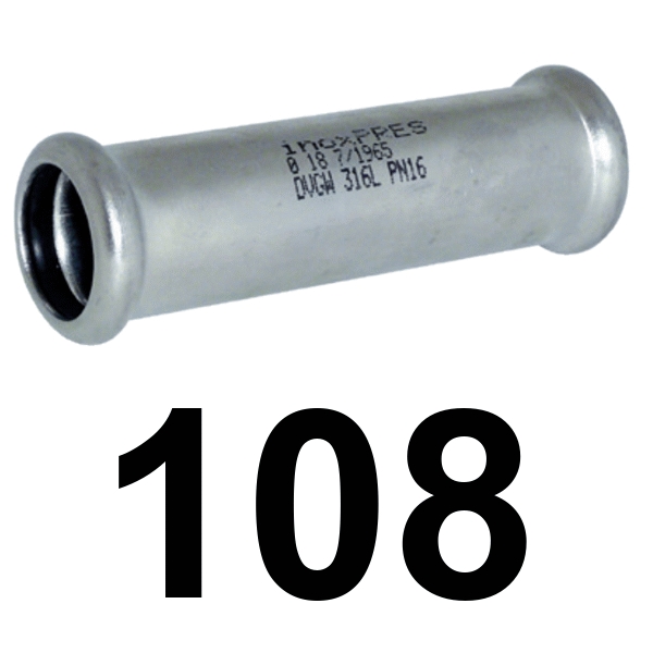 Manguito sin tope inoxpres 108  INOX A316L, 
