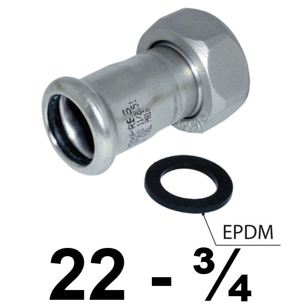 Racor 2 piezas inoxpres 22 - 3/4"  INOX A316L, RACOR LOCO