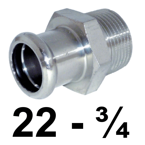 Unin macho inoxpres 22 - 3/4"  INOX A316L, 