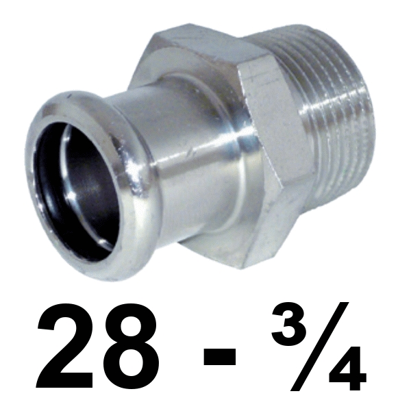 Uni�n macho inoxpres 28 - 3/4"  INOX A316L, 