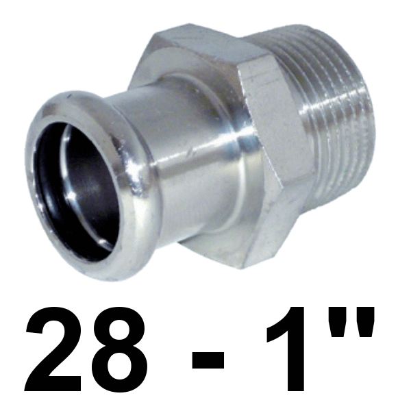 Unin macho inoxpres 28 - 1"  INOX A316L, 