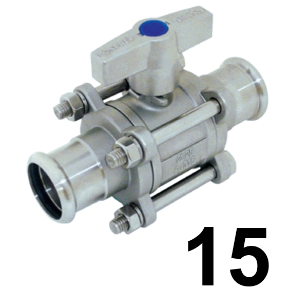 Vlvula 3 piezas Inoxpres 15 press  INOX A316L, 