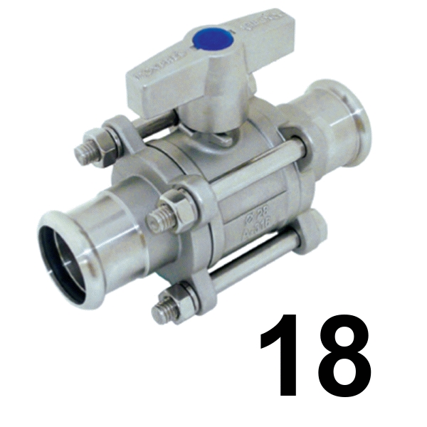 Vlvula 3 piezas Inoxpres 18 press  INOX A316L, 