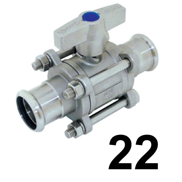 Vlvula 3 piezas Inoxpres 22 press  INOX A316L, 
