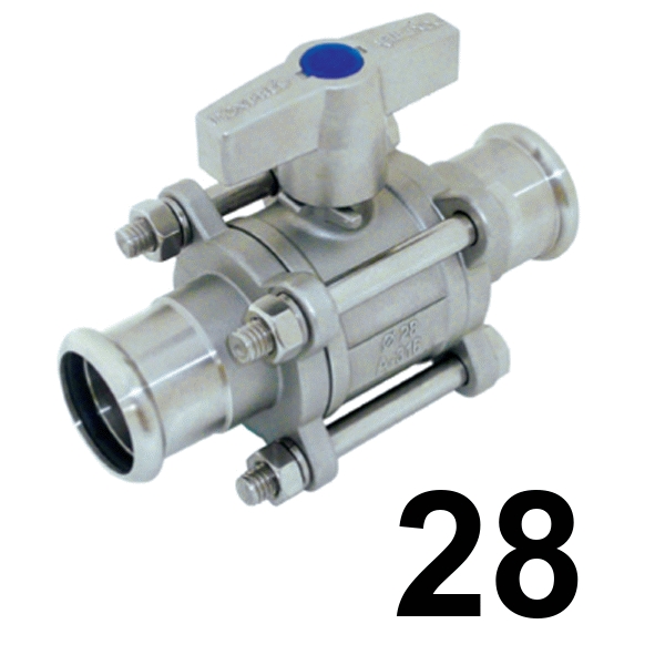 Vlvula 3 piezas Inoxpres 28 press  INOX A316L, 
