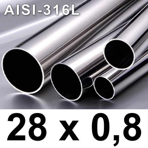 Metro tuberia de 28x0,8mm (Barra de 5 metros) Inoxidable AISI-316L Inoxpres, 