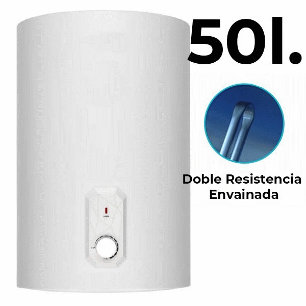 Termo electrico ARCA 50L doble resistencia envainada vertical con regulador de temperatura TVA50P, antical anticalc envainada pinza resistencia 800w  1600w litros clase a b c d