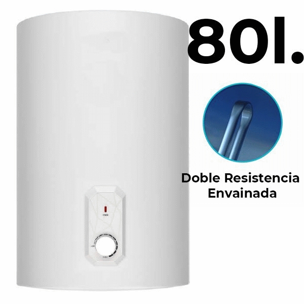 Termo electrico ARCA 80L doble resistencia envainada vertical con regulador de temperatura TVA80P, antical anticalc envainada pinza resistencia 800w  1600w litros clase a b c d