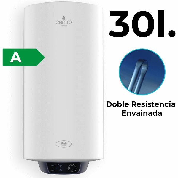 Termo electrico SLIM Bali reversible de 30 litros doble resistencia envainada CLASE "A" CENTRO, 