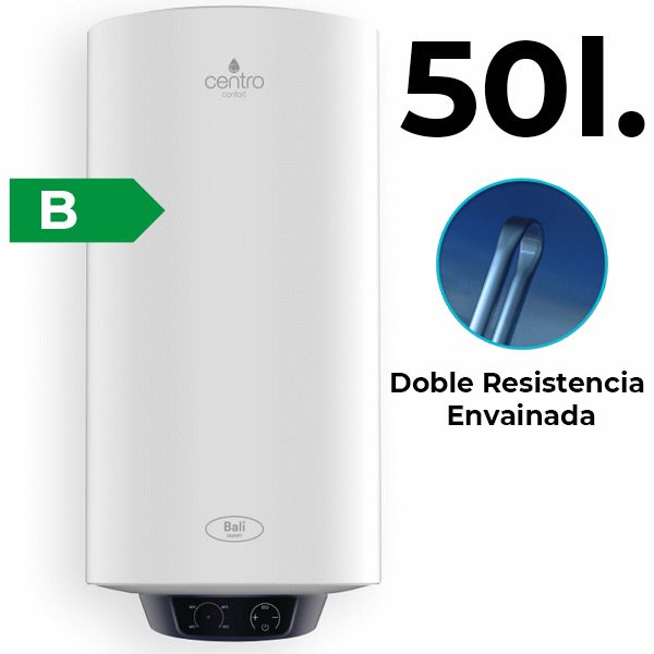 Termo electrico SLIM Bali reversible de 50 litros doble resistencia envainada CLASE "B" CENTRO, 
