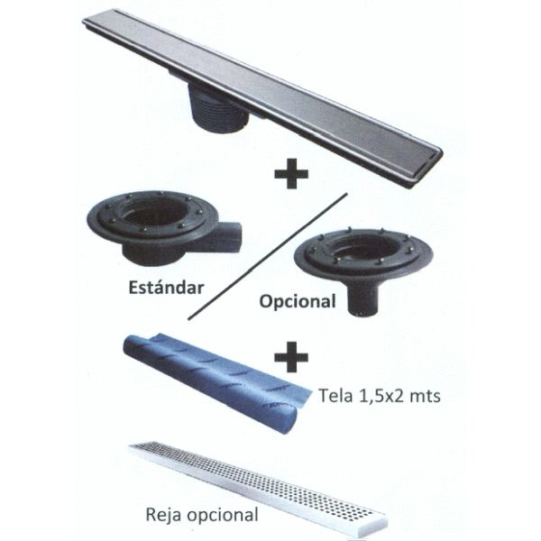 CANAL DUCHA SIFONICA ELITE PARA DUCHAS CON TELA DE 1.5 x 2 METROS CAINOX, canaleta rejilla sifon plato sumidero sifonica Sifones Mts Mtr