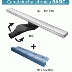 CANAL DE DUCHA SIFONICA BASIC + TELA DE 1500x2000mm CANALETA DE 70x7x3,5 CAINOX, canaleta rejilla sifon plato sumidero sifonica Sifones desagues desages 1500x2000 1500/2000 150/200cm